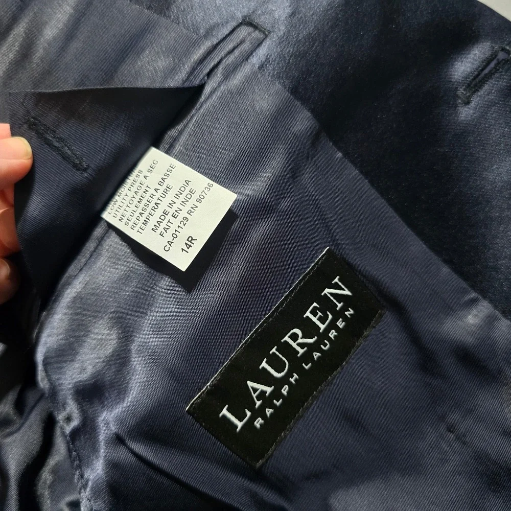 Lauren Ralph Lauren Tuxedo Jacket Kids 14R Navy Blue Satin Trim Blazer